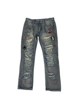 Mens True Rock Jeans Grunge Skater Punk Distressed Thrashed Patches Tag Size 34
